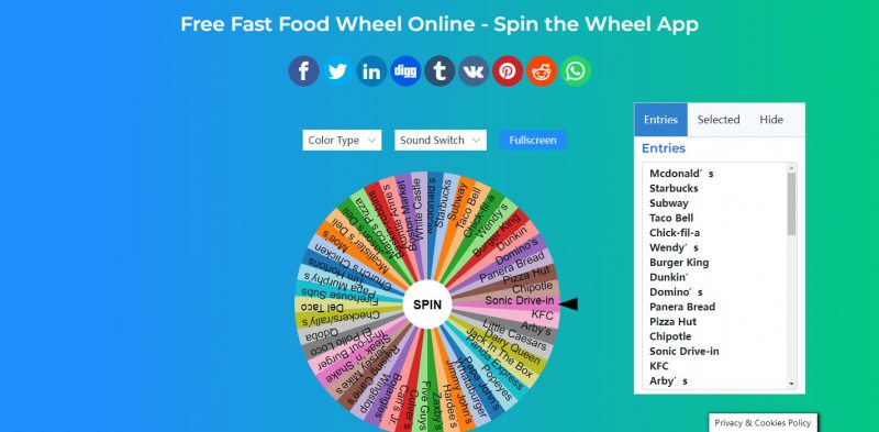 Fast Food Wheel