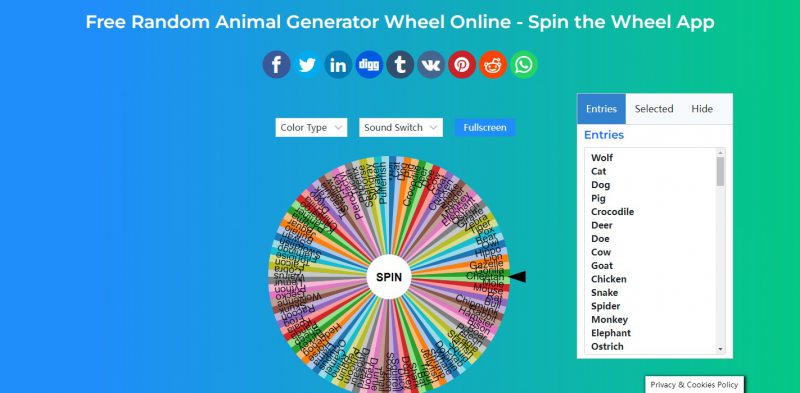 Random Animal Generator Wheel